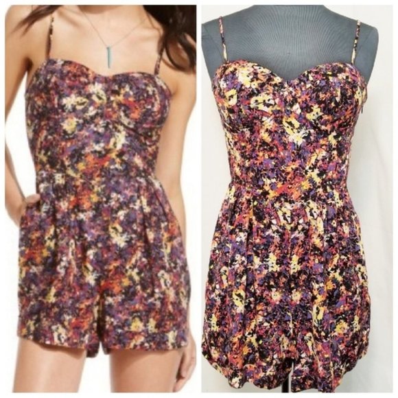 Floral Patterned Romper Cuffed Material Girl M
